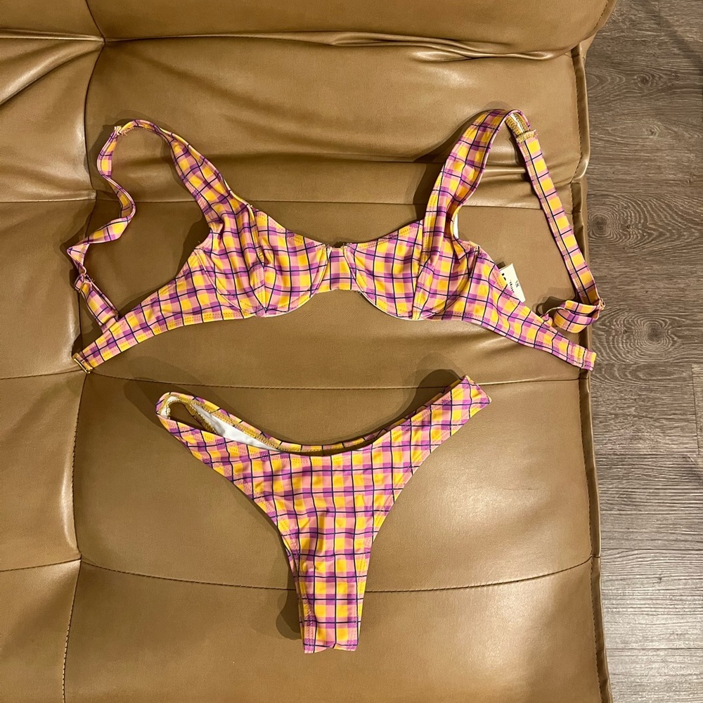 Plaid snrklbr underwire bikini set